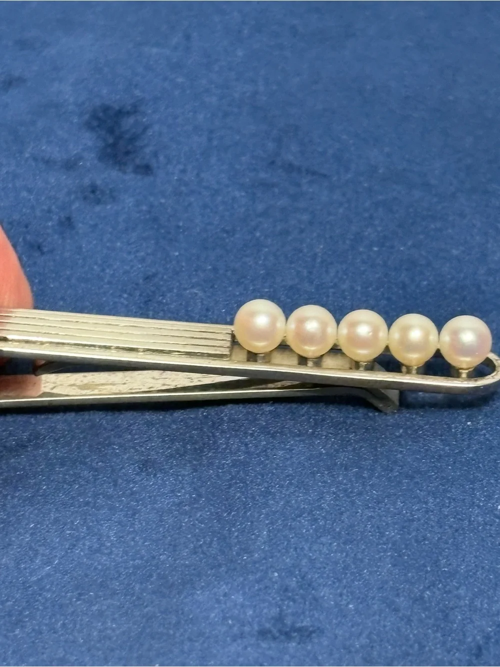 RARE Vintage K. Mikimoto Tokyo Silver Tie Clip 5 Akoya Pearls MCM Signed
